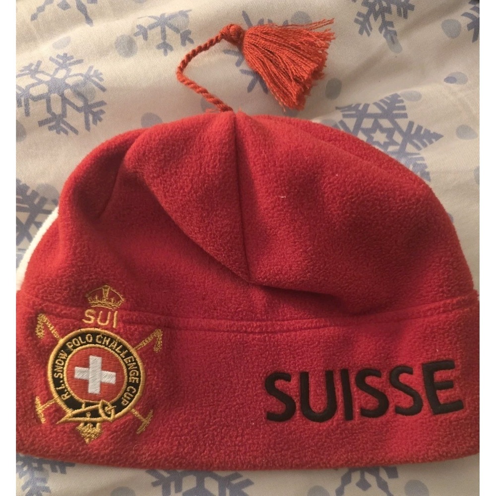 NWT POLO By‎ RALPH LAUREN Red Beanie Fleece Embroidered Logo With Tasle S/M Rear